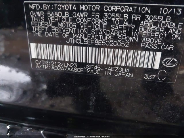 Продажа на аукционе авто 2014 Lexus Ls 460, vin: JTHCL5EF8E5020052, номер лота: 45543513