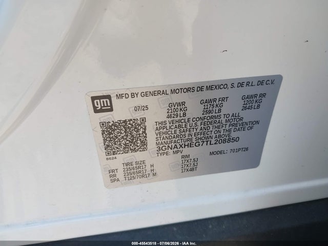 Aukcja sprzedaży 2026 Chevrolet Equinox Fwd Lt, vin: 3GNAXHEG7TL208850, numer aukcji: 45543518