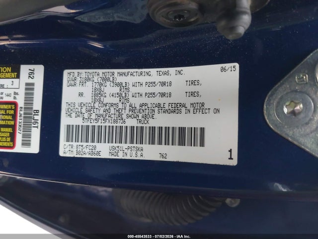 5TFEY5F15FX188736 Toyota Tundra Sr5 5.7l V8