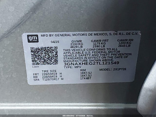3GNAXHEG2TL121549 Chevrolet Equinox Fwd Lt