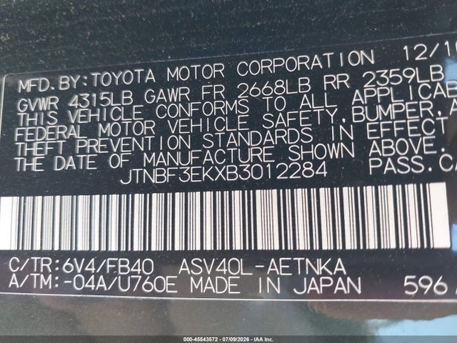 Продажа на аукционе авто 2011 Toyota Camry Le, vin: JTNBF3EKXB3012284, номер лота: 45543572