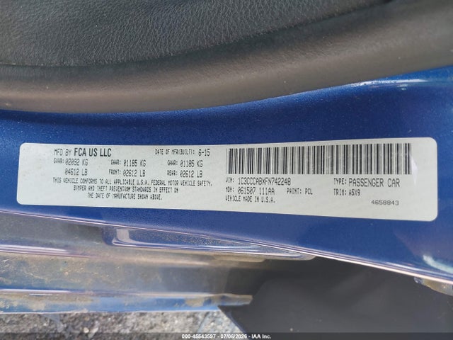 2015 Chrysler 200 Limited მანქანა იყიდება აუქციონზე, vin: 1C3CCCABXFN742248, აუქციონის ნომერი: 45543597