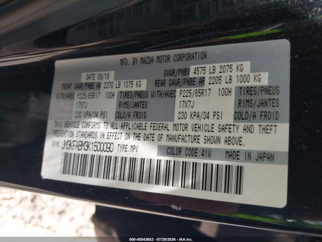 Aukcja sprzedaży 2019 Mazda Cx-5 Sport, vin: JM3KFABM3K1500090, numer aukcji: 45543602