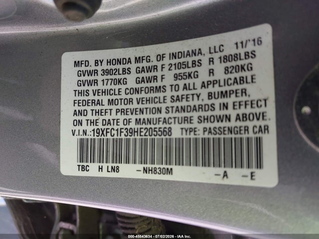 Honda Civic Ex-t 2017 19XFC1F39HE205568 Image 9