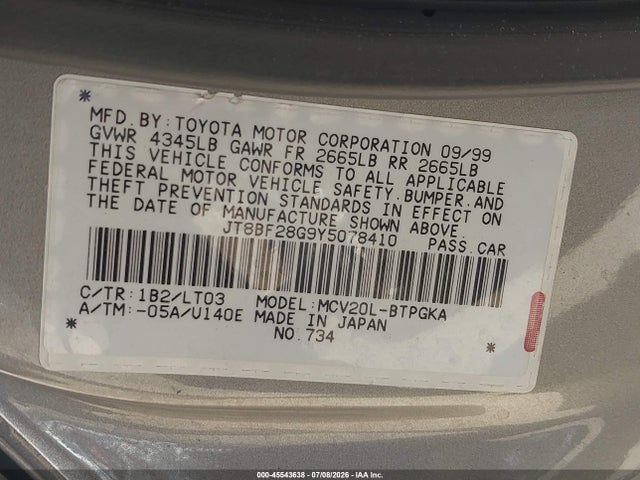 Продажа на аукционе авто 2000 Lexus Es 300, vin: JT8BF28G9Y5078410, номер лота: 45543638