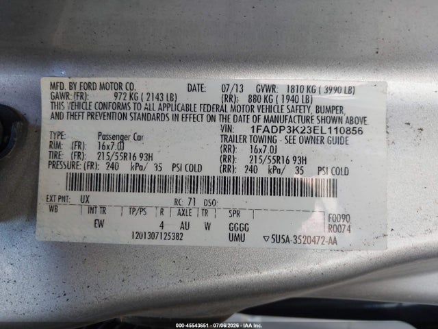 Ford FOCUS SE 2014 1FADP3K23EL110856 Image 9