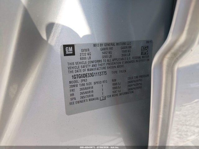 Продаж на аукціоні авто 2016 Gmc Canyon 4wd Slt, vin: 1GTG6DE33G1113775, номер лоту: 45543673