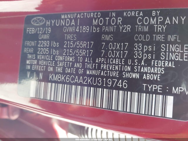 Hyundai Kona Sel 2019 KM8K6CAA2KU319746 Image 9