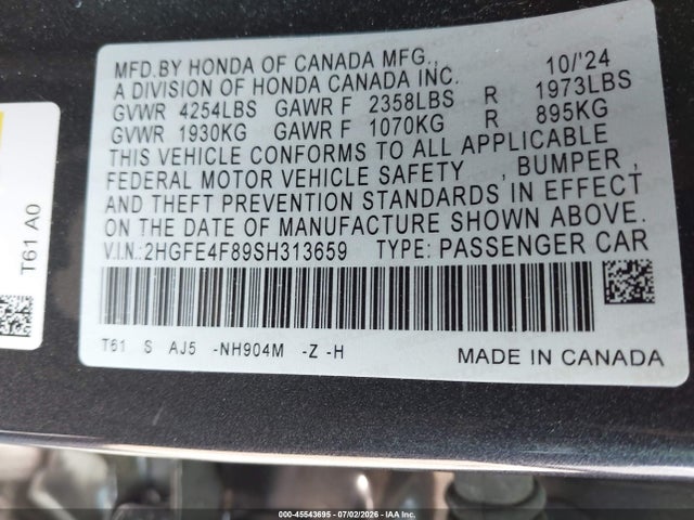 2HGFE4F89SH313659 Honda CIVIC HYBRID