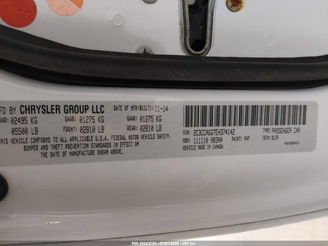 45543723 :رقم المزاد ، 2C3CCAGG7EH374142 vin ، 2014 Chrysler 300 300s مزاد بيع