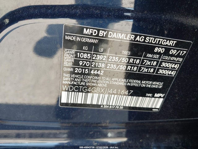 WDCTG4GBXJJ441647 Mercedes-Benz Gla 250 4matic