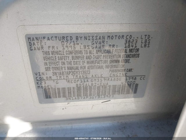 Nissan SENTRA S 2016 3N1AB7AP3GY313923 Image 9