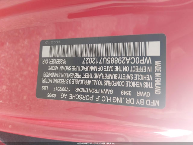 2005 Porsche Boxster მანქანა იყიდება აუქციონზე, vin: WP0CA29885U712027, აუქციონის ნომერი: 45543757