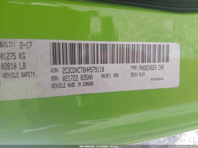 2C3CDXCT6HH579118 Dodge Charger Daytona 340 Rwd