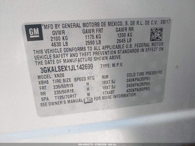 2018 Gmc Terrain Denali მანქანა იყიდება აუქციონზე, vin: 3GKALSEX1JL142699, აუქციონის ნომერი: 45543770