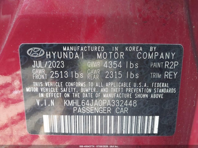 Продаж на аукціоні авто 2023 Hyundai Sonata Sel, vin: KMHL64JA0PA332448, номер лоту: 45543774
