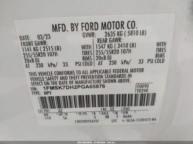 Ford EXPLORER XLT 2023 1FMSK7DH2PGA65876 Image 9