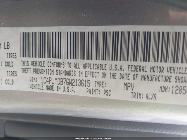 Продажа на аукционе авто 2016 Jeep Cherokee Limited, vin: 1C4PJMDB7GW213615, номер лота: 45543851