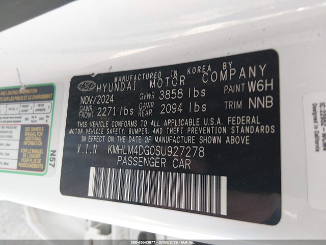 Aukcja sprzedaży 2025 Hyundai Elantra Sel Sport, vin: KMHLM4DG0SU927278, numer aukcji: 45543877