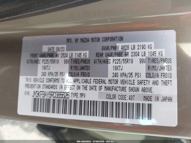 45543943 :رقم المزاد ، JM3KFBAY6R0385625 vin ، 2024 Mazda Cx-5 2.5 Carbon Turbo مزاد بيع