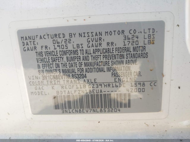 3N1CN8EV7NL853204 Nissan Versa 1.6 Sv Xtronic Cvt