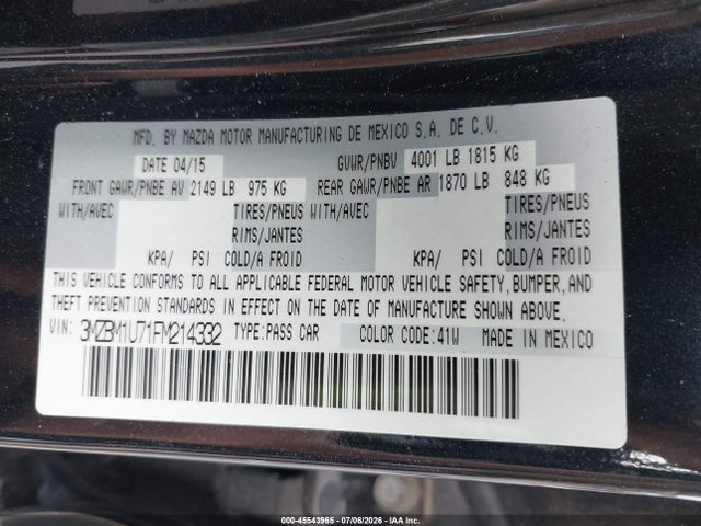 Aukcja sprzedaży 2015 Mazda Mazda3 I Sport, vin: 3MZBM1U71FM214332, numer aukcji: 45543965