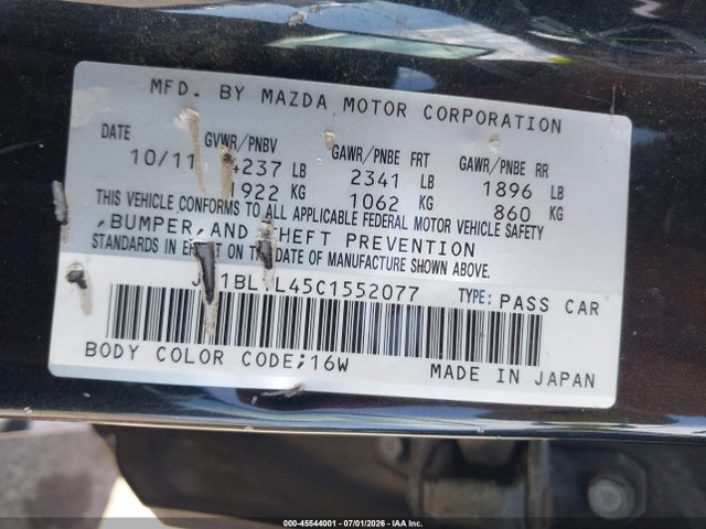 Продаж на аукціоні авто 2012 Mazda Mazdaspeed3 Touring, vin: JM1BL1L45C1552077, номер лоту: 45544001
