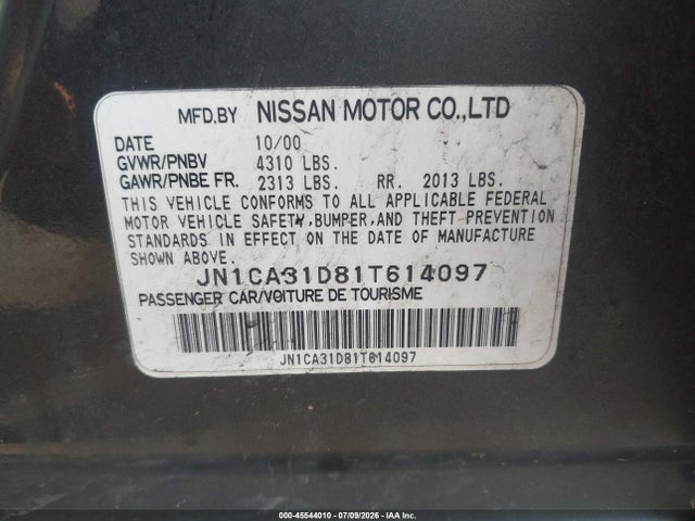 Продаж на аукціоні авто 2001 Nissan Maxima Gxe, vin: JN1CA31D81T614097, номер лоту: 45544010