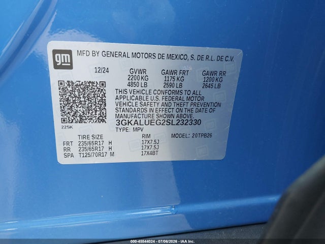 45544024 :رقم المزاد ، 3GKALUEG2SL232330 vin ، 2025 Gmc Terrain Awd Elevation مزاد بيع