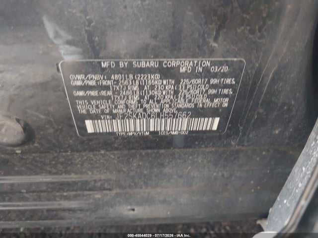 Продаж на аукціоні авто 2020 Subaru Forester, vin: JF2SKADC6LH557662, номер лоту: 45544029