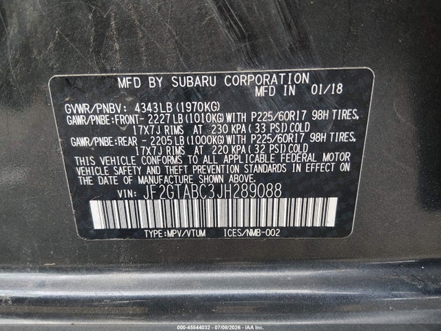 Продажа на аукционе авто 2018 Subaru Crosstrek 2.0i Premium, vin: JF2GTABC3JH289088, номер лота: 45544032