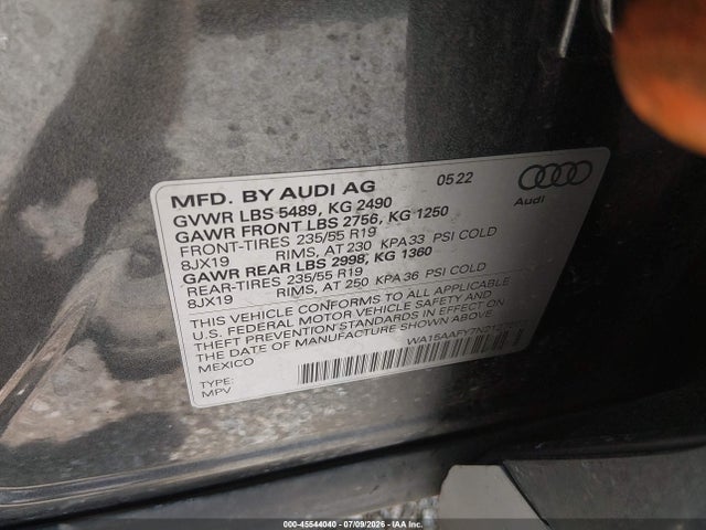 2022 Audi Q5 Sportback Premium Plus 45 Tfsi S Line Quattro S Tronic მანქანა იყიდება აუქციონზე, vin: WA15AAFY7N2127503, აუქციონის ნომერი: 45544040