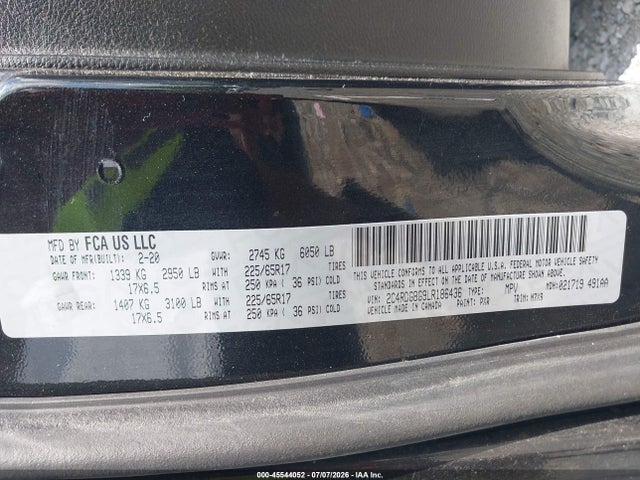 Aukcja sprzedaży 2020 Dodge Grand Caravan Se Plus, vin: 2C4RDGBG9LR186436, numer aukcji: 45544052
