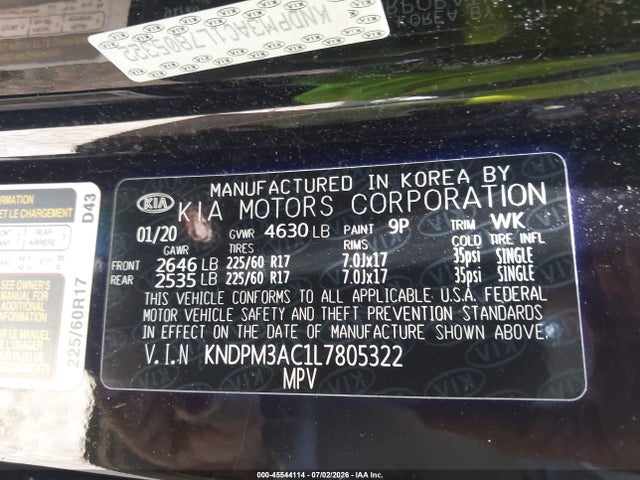 KNDPM3AC1L7805322 KIA Sportage Lx