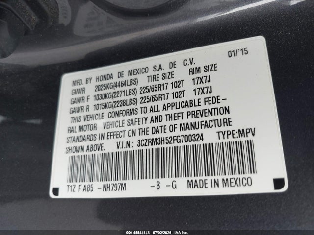 Honda CR-V EX 2015 3CZRM3H52FG700324 Image 9