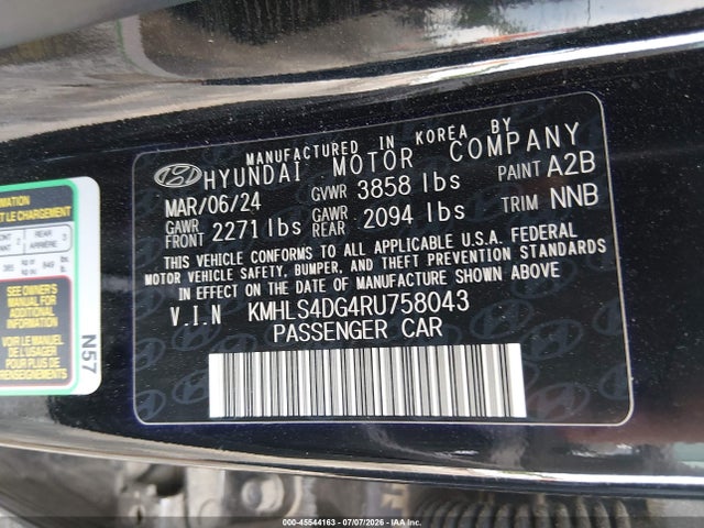 Aukcja sprzedaży 2024 Hyundai Elantra Sel, vin: KMHLS4DG4RU758043, numer aukcji: 45544163