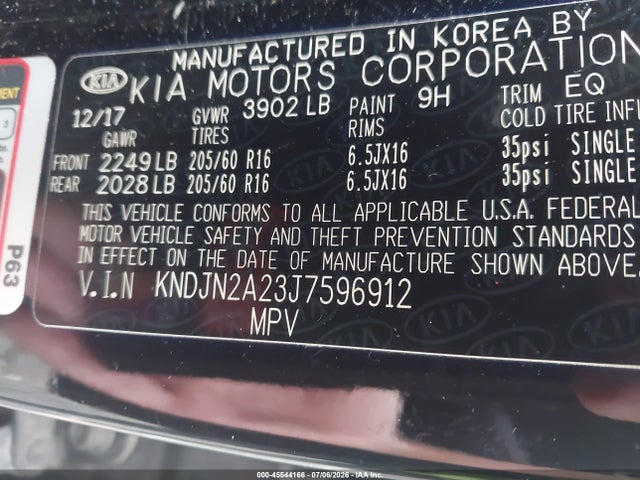 Aukcja sprzedaży 2018 Kia Soul, vin: KNDJN2A23J7596912, numer aukcji: 45544166