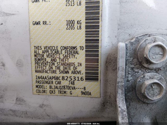45544173 :رقم المزاد ، 1N4AA5AP6BC825316 vin ، 2011 Nissan Maxima 3.5 S مزاد بيع