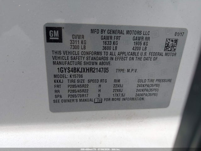 Aukcja sprzedaży 2017 Cadillac Escalade Luxury, vin: 1GYS4BKJXHR214705, numer aukcji: 45544179