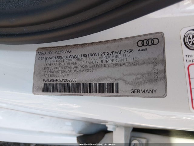 Продаж на аукціоні авто 2018 Audi A6 2.0t Premium Plus, vin: WAUG8AFC8JN052959, номер лоту: 45544190