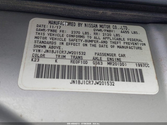 Auction sale of the 2018 Nissan Rogue Sport Sv, vin: JN1BJ1CR7JW201532, lot number: 45544213