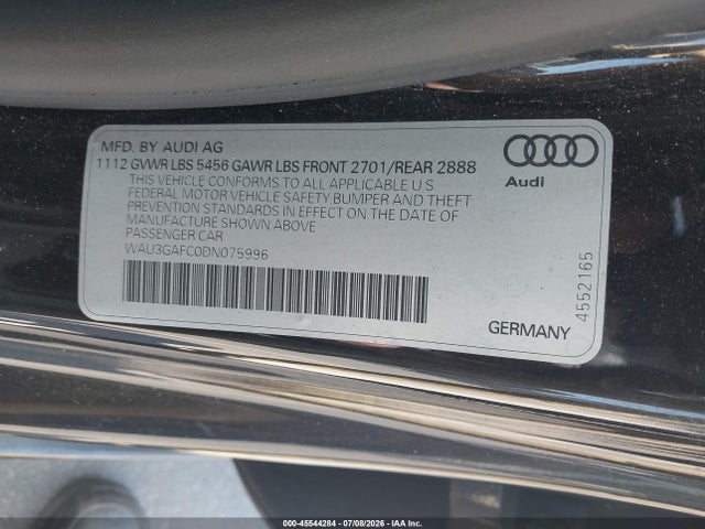 45544284 :رقم المزاد ، WAU3GAFC0DN075996 vin ، 2013 Audi A7 3.0t Premium مزاد بيع