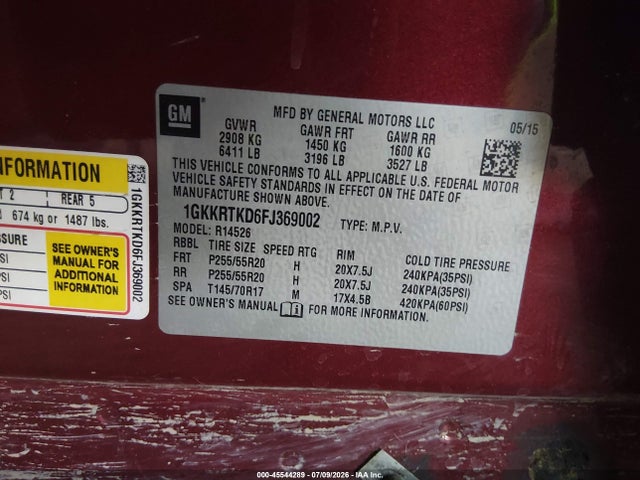 1GKKRTKD6FJ369002 GMC Acadia Denali