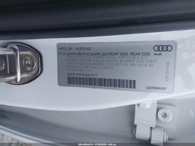Aukcja sprzedaży 2020 Audi S3 Premium Tfsi Quattro S Tronic, vin: WAUB1GFFXLA001517, numer aukcji: 45544310