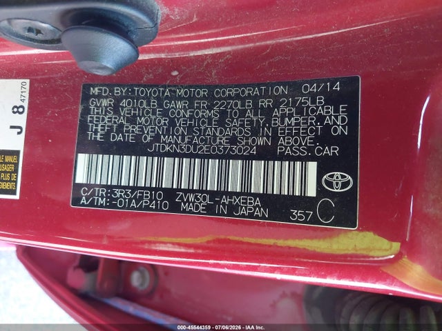 Toyota Prius Two 2014 JTDKN3DU2E0373024 Image 9