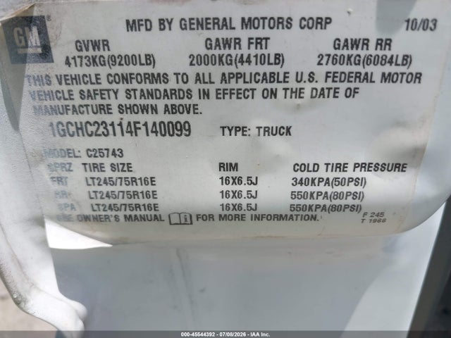 Продаж на аукціоні авто 2004 Chevrolet Silverado 2500hd Ls, vin: 1GCHC23114F140099, номер лоту: 45544392