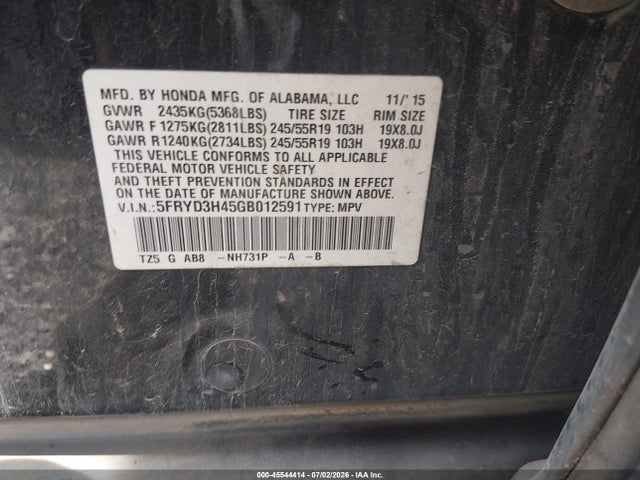 Продаж на аукціоні авто 2016 Acura Mdx Technology   Acurawatch Plus Packages/technology Package, vin: 5FRYD3H45GB012591, номер лоту: 45544414