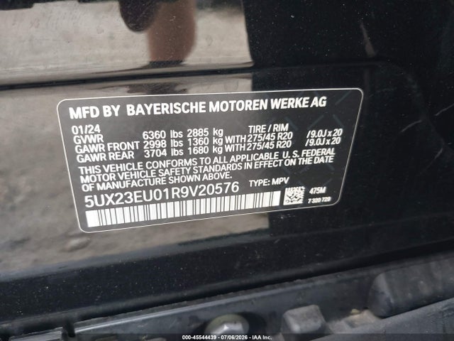 2024 Bmw X5 Xdrive40i მანქანა იყიდება აუქციონზე, vin: 5UX23EU01R9V20576, აუქციონის ნომერი: 45544439