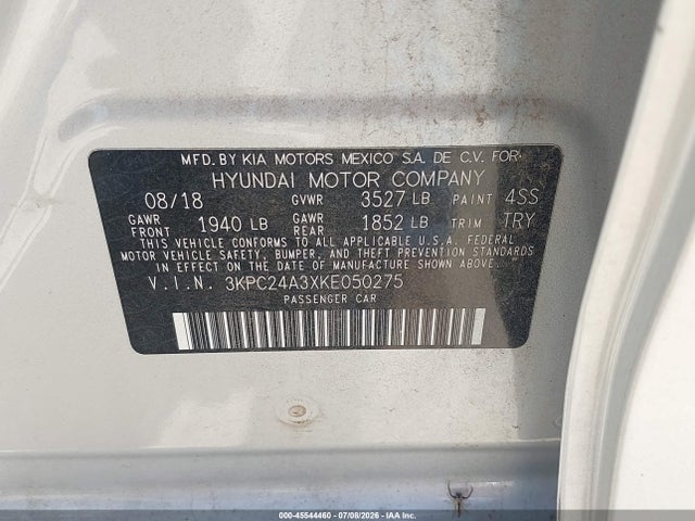 Aukcja sprzedaży 2019 Hyundai Accent Se, vin: 3KPC24A3XKE050275, numer aukcji: 45544460
