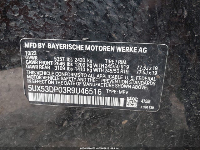 2024 Bmw X3 Xdrive30i მანქანა იყიდება აუქციონზე, vin: 5UX53DP03R9U46516, აუქციონის ნომერი: 45544479